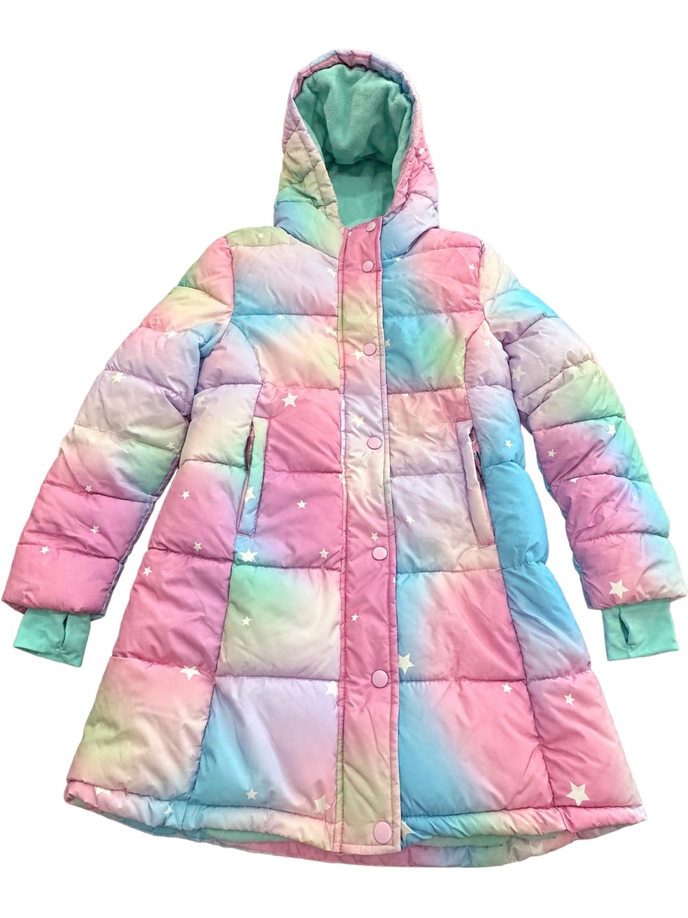 wonder nation Pastel Rainbow & Mint Hooded Girls Jacket